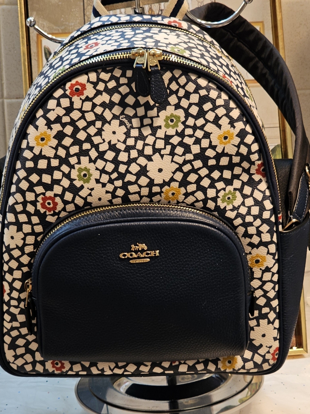 COACH Court Navy & Floral Mosaic Print Backpack (Nwot)